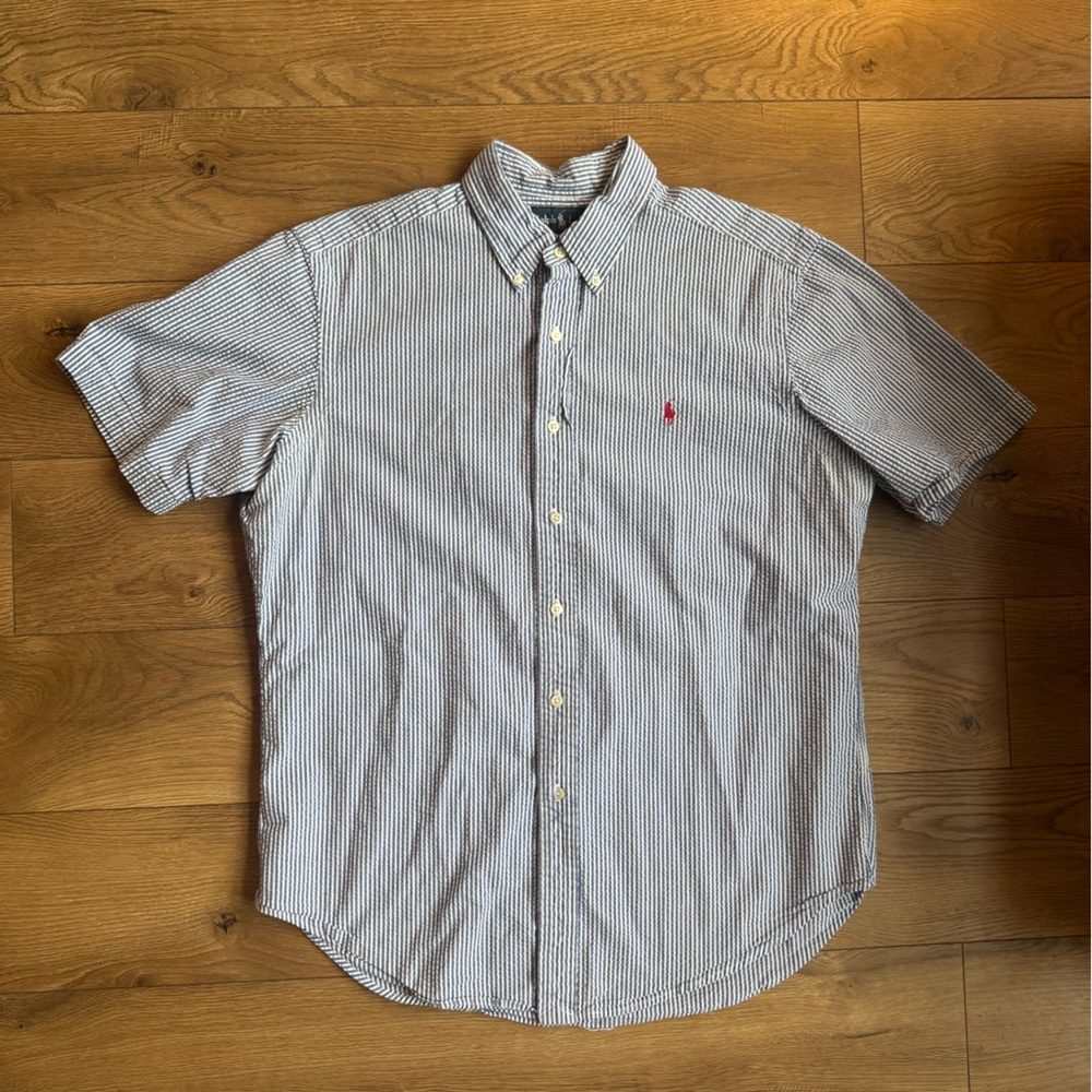 Ralph Lauren Men's Short-Sleeve Button-Down Shirt - Blue and White Stripe